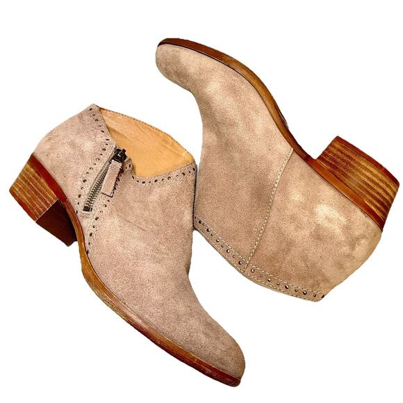 Lucky Brand Fanky Bootie Suede Ankle Boots Tan Size 10M Boho Comfy - Picture 6 of 7